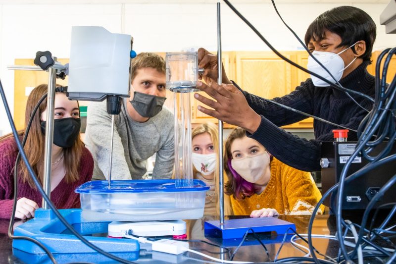Faculty member Jonathan Boreyko with students in the Nature-Inspired Fluids and Interfaces Lab